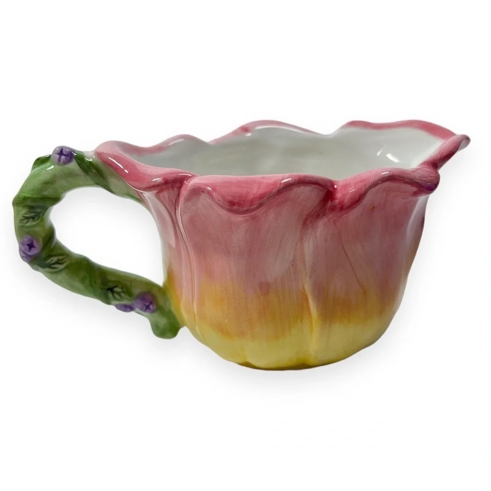 Charter Club Home Wild Flowers Creamer Sugar Bowl Lid Pink‎ Yellow Hand Painted